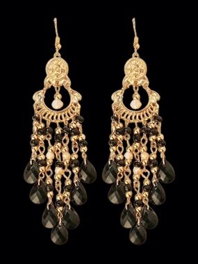 Exxxotic Gold-Tone Black Beaded Chandelier Earrings